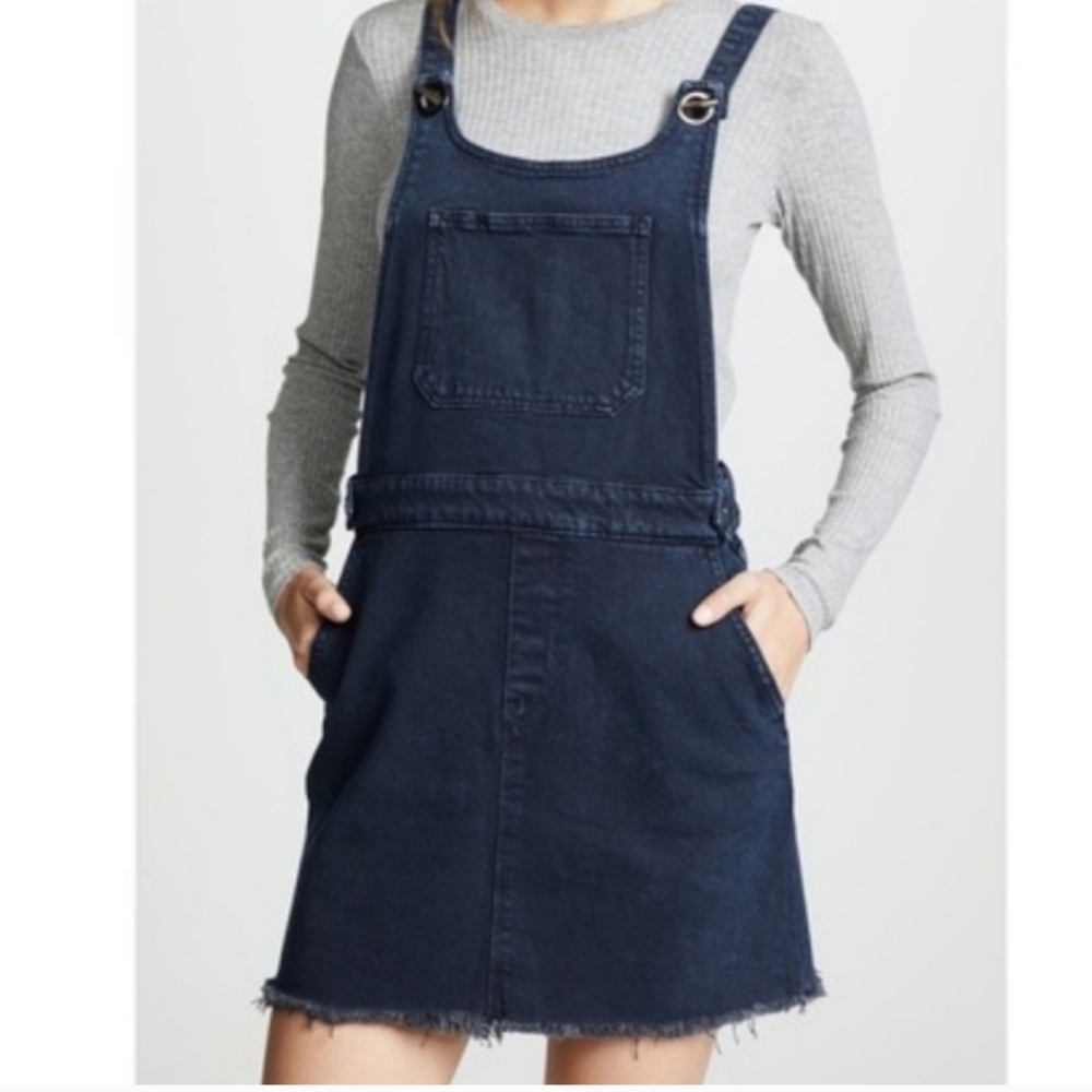 HUDSON Denim Overall Dress‎ Mini Skirt Dark Wash Frayed Hem Casual Beach coastal